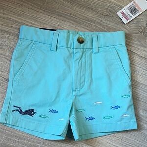 Vineyard Vines Kids Aqua Shorts with Embroidered Fish